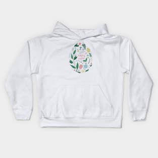 Happy Easter egg decorated with flowers and plants Kids Hoodie